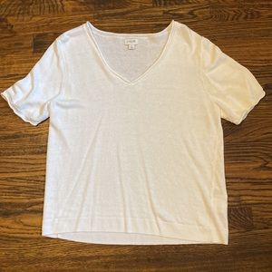 J. Crew Short Sleeve White V-neck Sweater Shirt Size Large